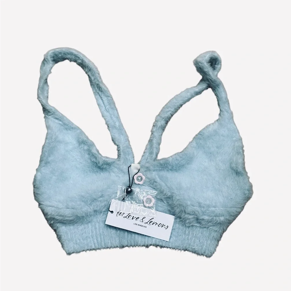 For Love and Lemons Devon Sleeveless Fuzzy Crop Top Large NEW NWT LIGHT BLUE - Picture 4 of 5